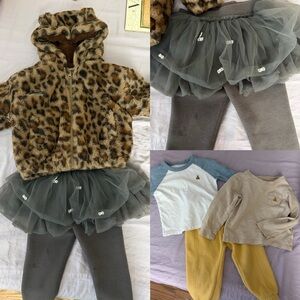 Little bear fur coat with fleece dress leggings